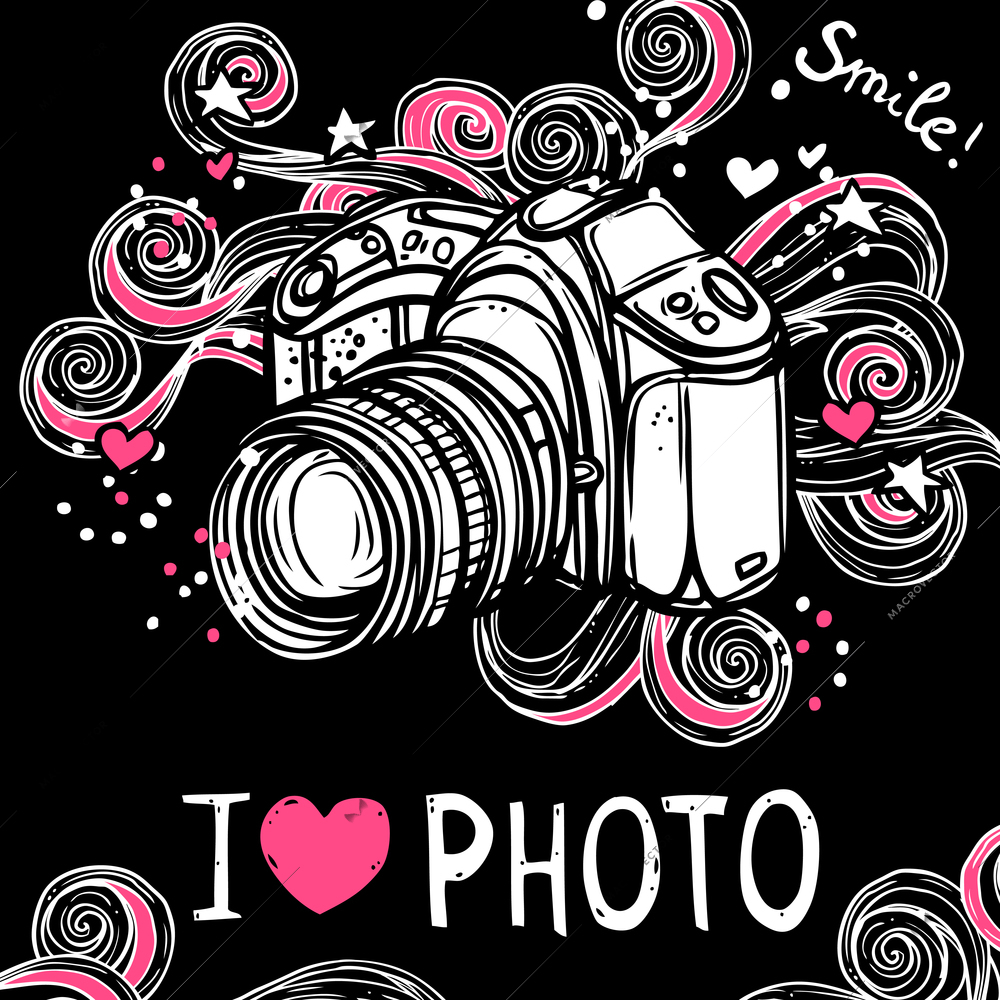 I love photo poster with sketch camera design on black background vector illustration