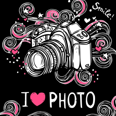 I love photo poster with sketch camera design on black background vector illustration