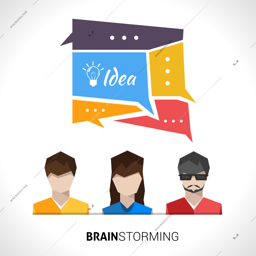 Brainstorming concept with business people avatars and speech bubbles with idea symbol vector illustration