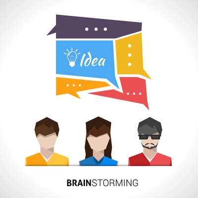 Brainstorming concept with business people avatars and speech bubbles with idea symbol vector illustration