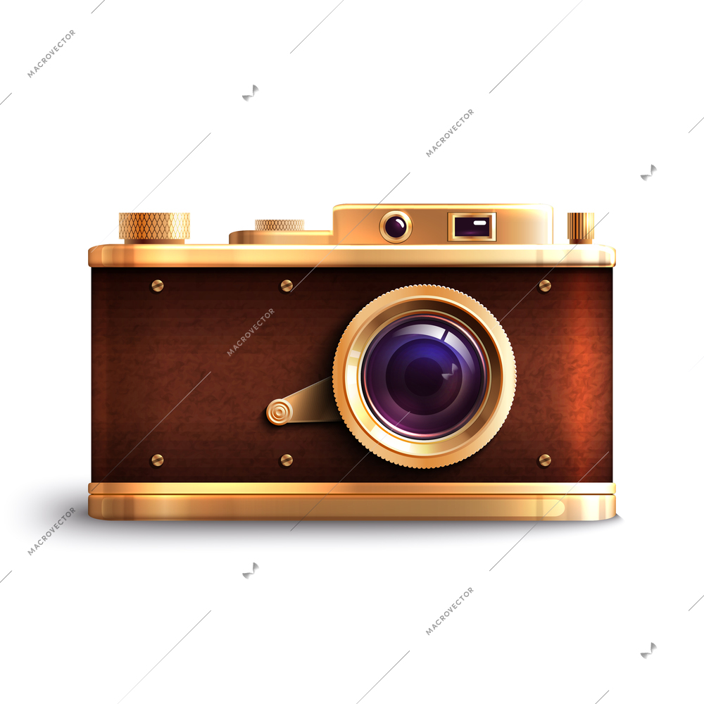 Retro style professional equipment photo camera isolated on white background vector illustration