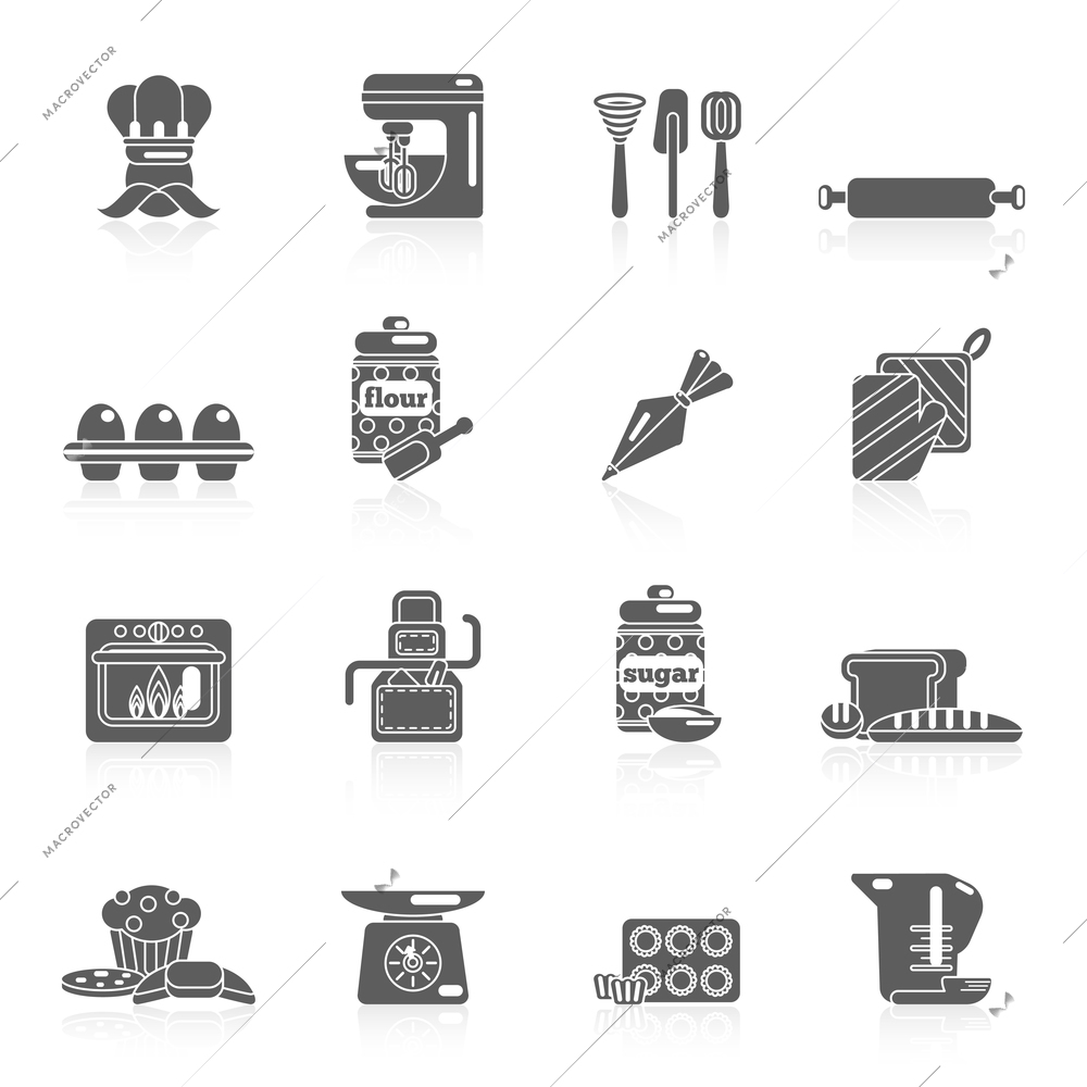 Bakery icon black set with bread cakes flour pastry isolated vector illustration.