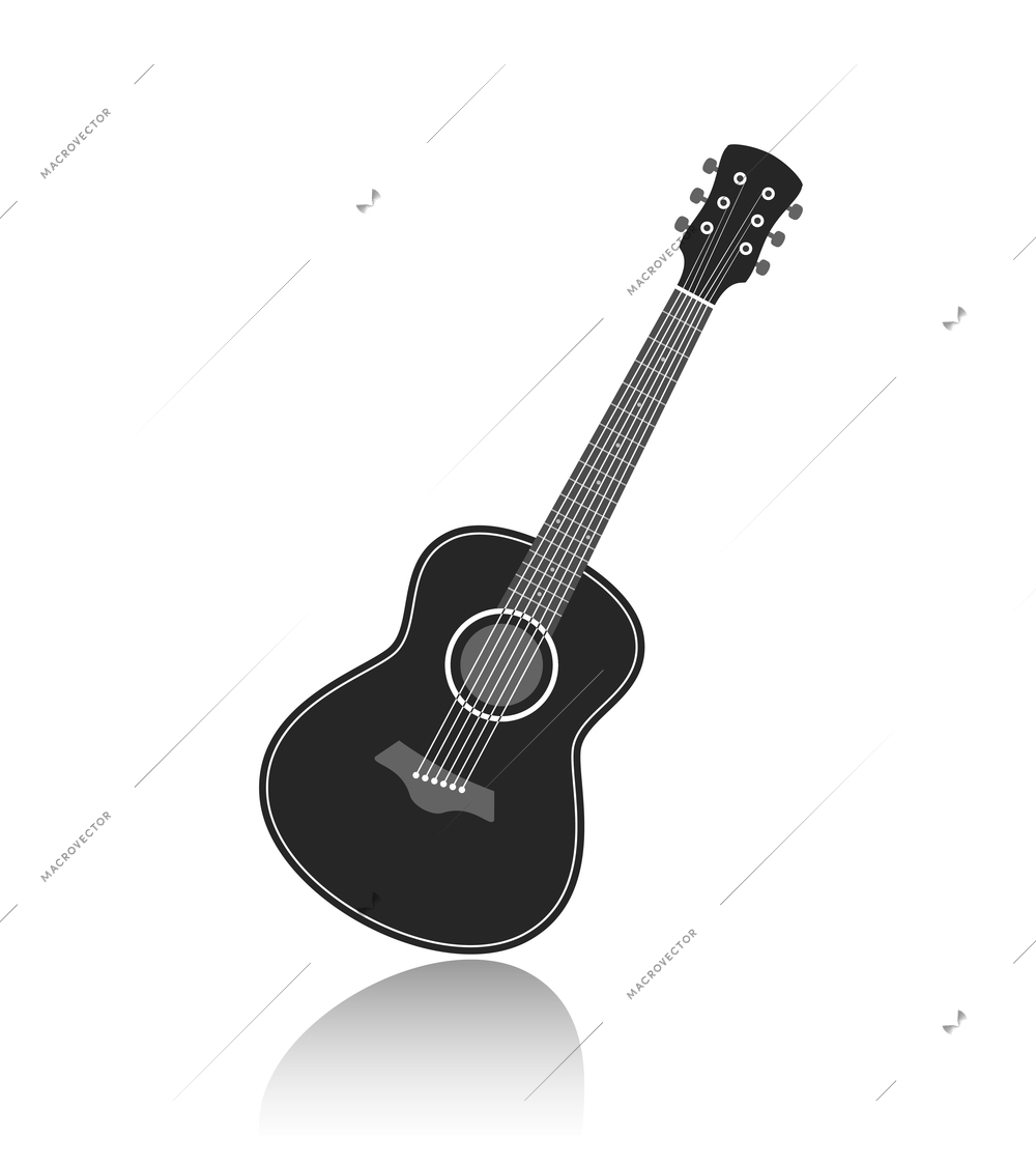 Acoustic music guitar symbol monochrome vector illustration