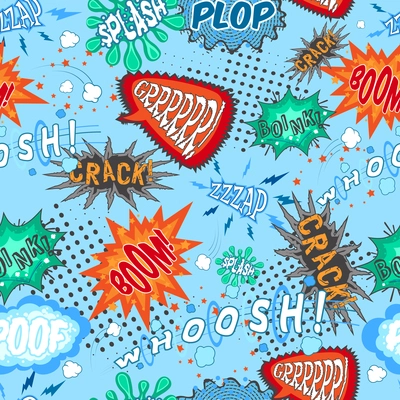 Comic book chat humor sounds and explosions seamless pattern vector illustration