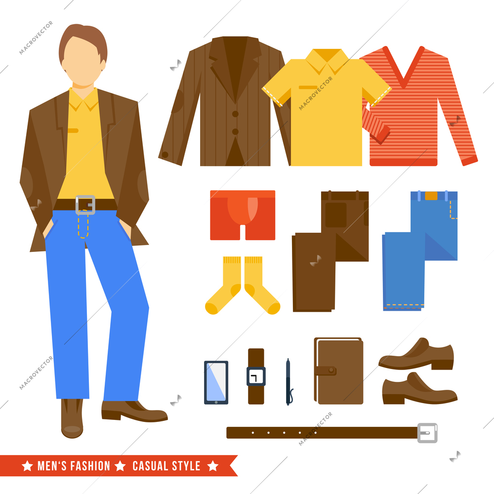 Business Man Fashion Clothes Casual Style Vector Illustration 9617