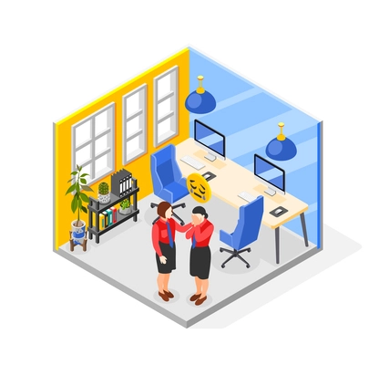 Soft skills isometric composition with woman showing empathy to her colleague 3d vector illustration