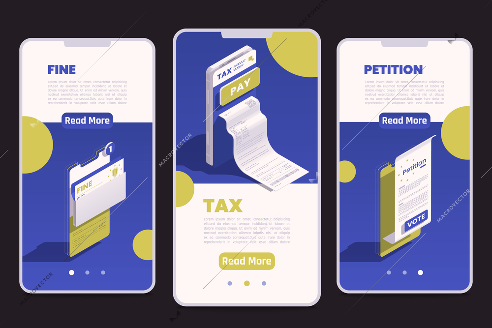 Digital government concept set with mobile phones and tax payment symbols isolated vector illustration