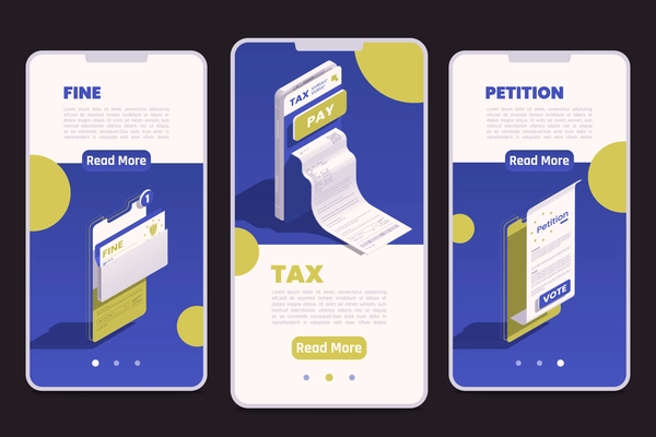 Digital government concept set with mobile phones and tax payment symbols isolated vector illustration