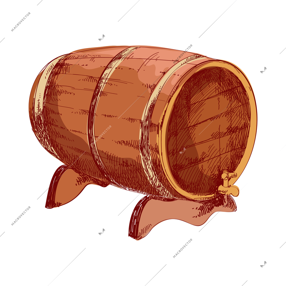 Wine composition with colored hand drawn style image on blank background vector illustration