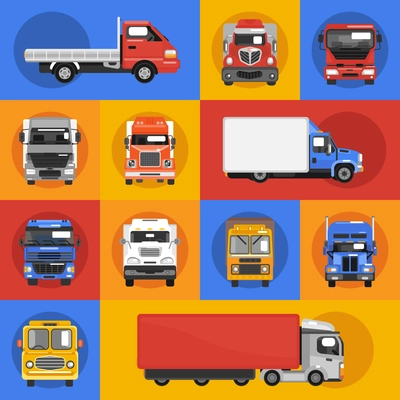 Truck heavy carrier transport delivery van decorative icons flat isolated vector illustration