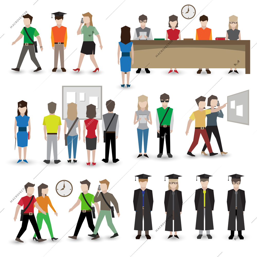 University school and college education students people avatars set vector illustration