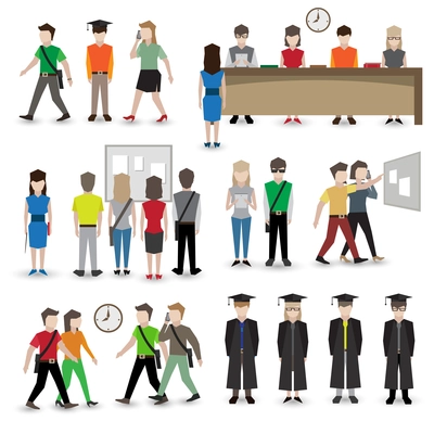 University school and college education students people avatars set vector illustration