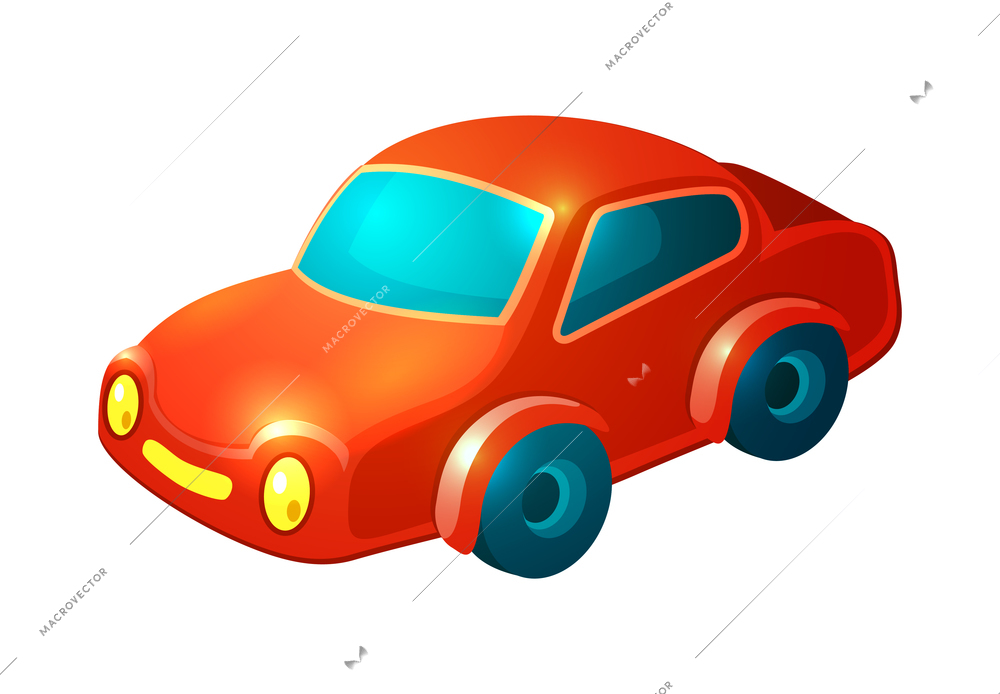 Transport toy composition with isolated image of colorful plastic toy vehicle on blank background vector illustration