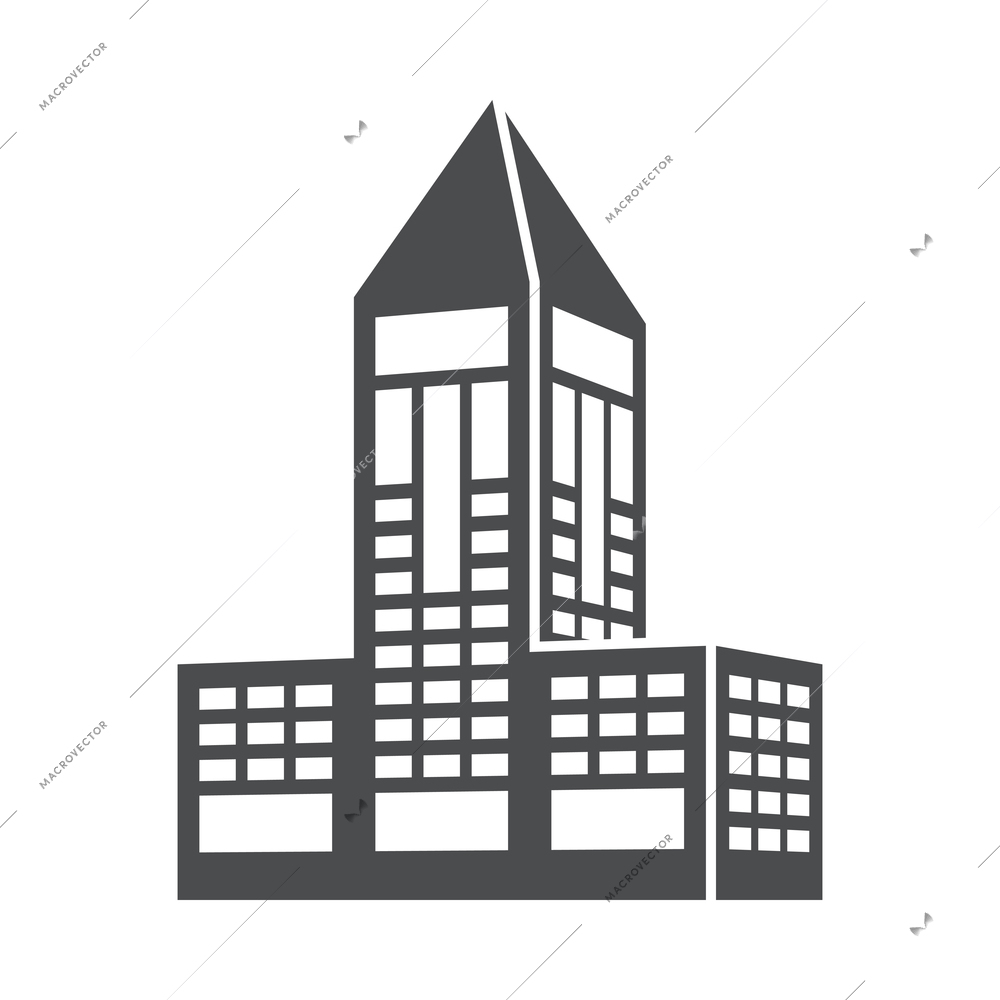 Building composition with isolated black icon of modern business center isolated on blank background vector illustration