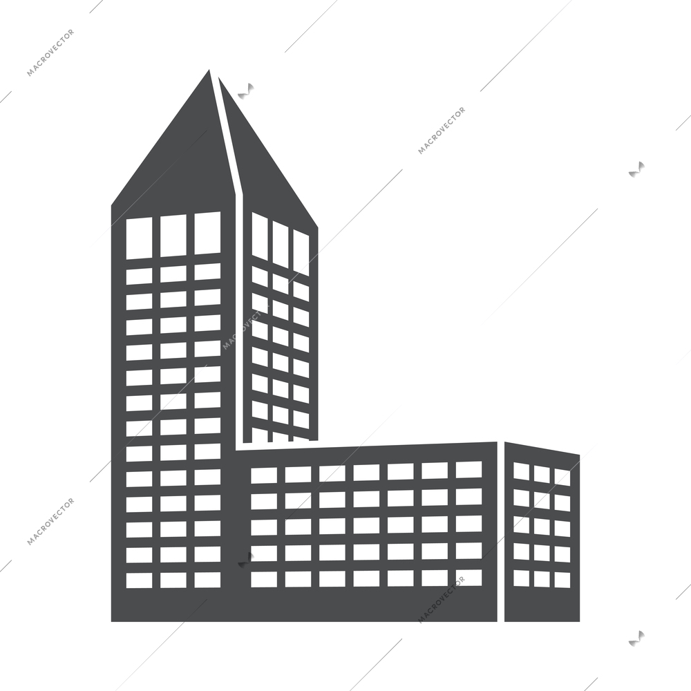 Building composition with isolated black icon of modern business center isolated on blank background vector illustration