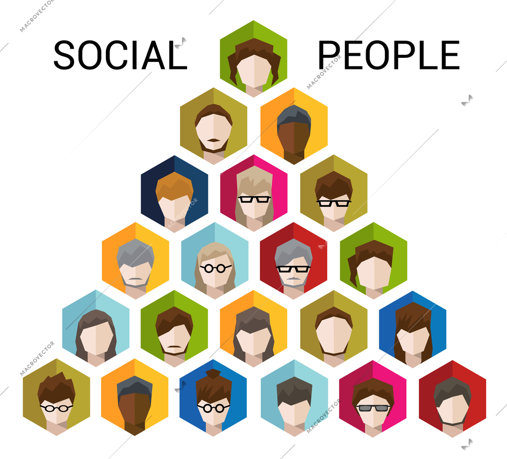 People avatar male and female human faces in hexagon shape social network concept vector illustration.