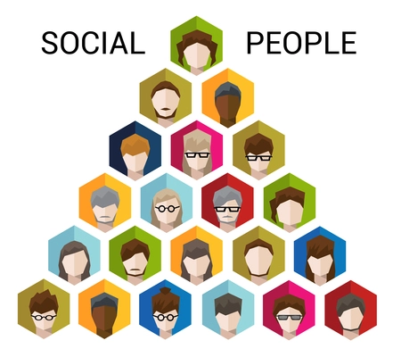 People avatar male and female human faces in hexagon shape social network concept vector illustration.