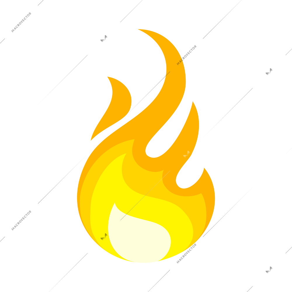 Fire color composition with bright flame burn flare icon isolated on blank background vector illustration