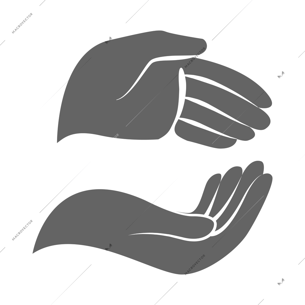 Hand hold and protect black composition with isolated monochrome gesture icon on blank background vector illustration