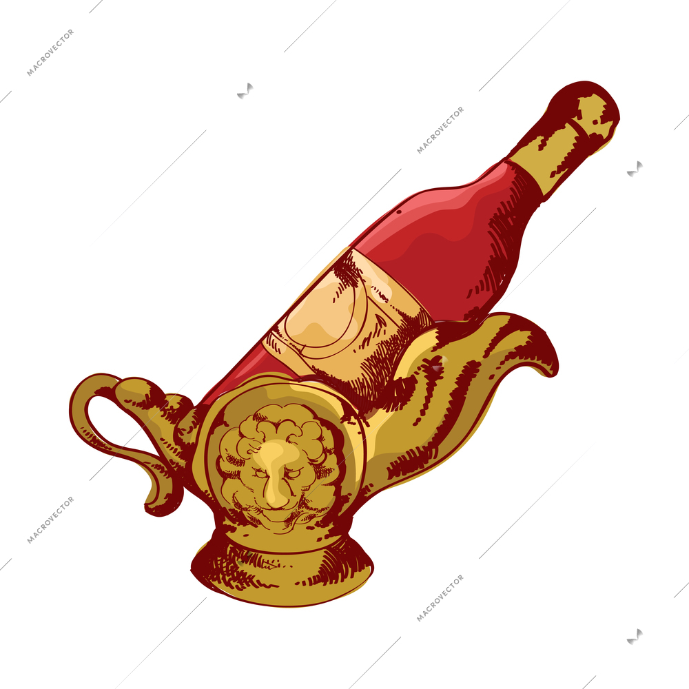 Wine composition with colored hand drawn style image on blank background vector illustration