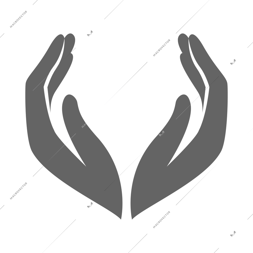 Hand hold and protect black composition with isolated monochrome gesture icon on blank background vector illustration