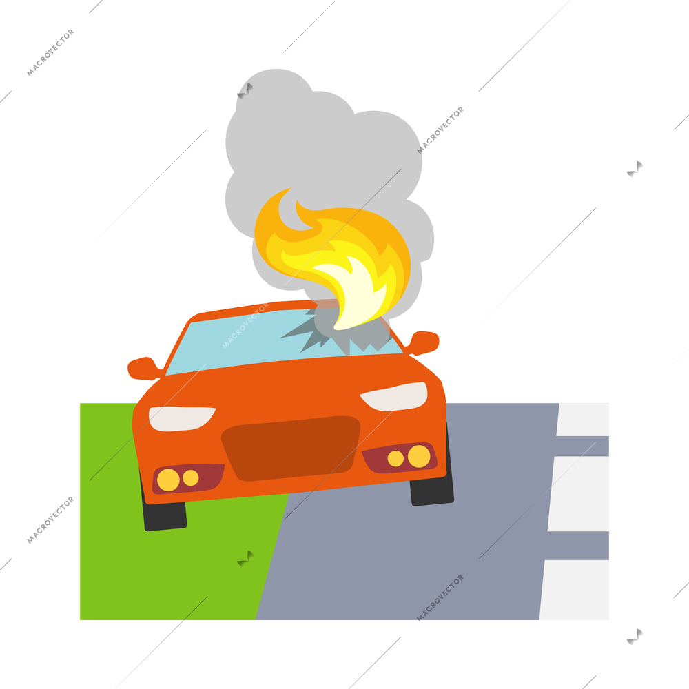 Fire protection composition with isolated accident icon and burning flame on blank background vector illustration