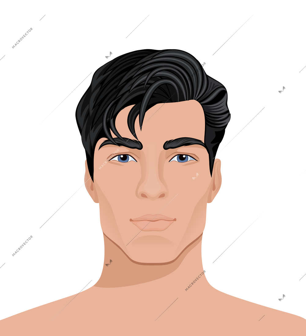 Men faces composition with isolated view of naked male head with modern hairstyle vector illustration