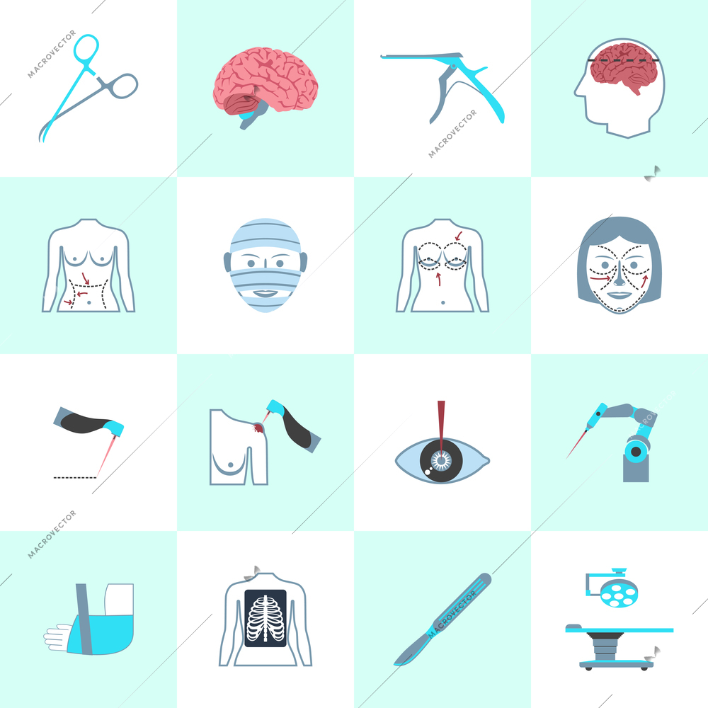 Surgery medical operation healthcare hospital icons set isolated vector illustration