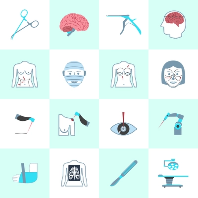 Surgery medical operation healthcare hospital icons set isolated vector illustration