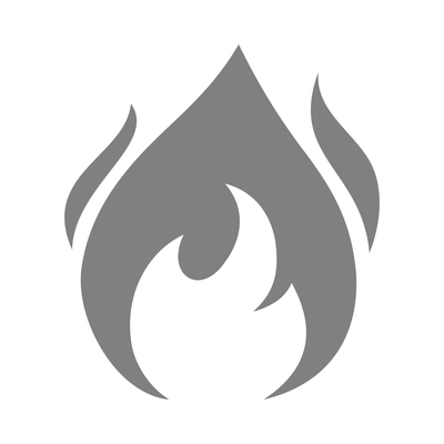 Fire black composition with monochrome flame burn flare icon isolated on blank background vector illustration