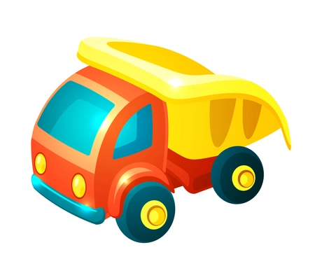 Transport toy composition with isolated image of colorful plastic toy vehicle on blank background vector illustration