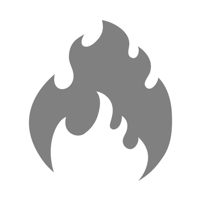 Fire black composition with monochrome flame burn flare icon isolated on blank background vector illustration