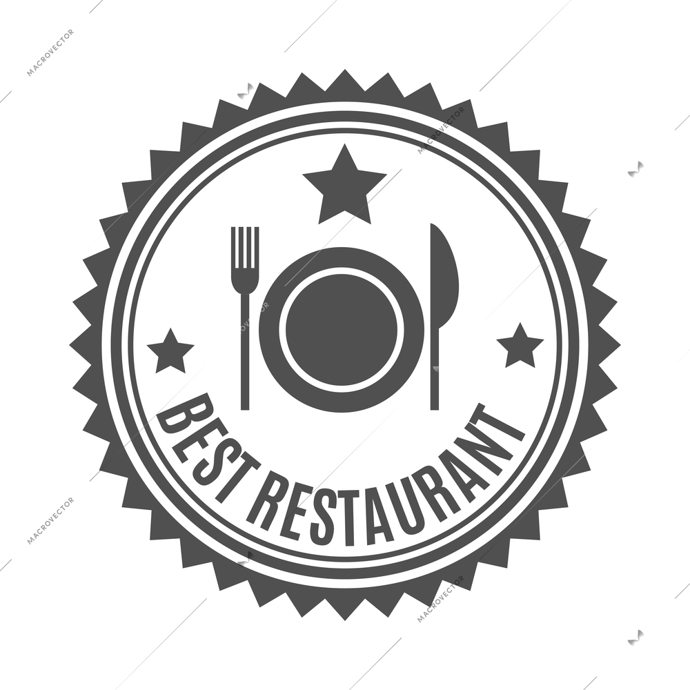 Restaurant label composition with isolated monochrome badge emblem with text and icons vector illustration