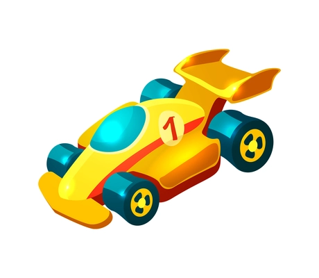 Transport toy composition with isolated image of colorful plastic toy vehicle on blank background vector illustration