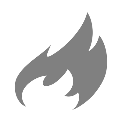 Fire black composition with monochrome flame burn flare icon isolated on blank background vector illustration