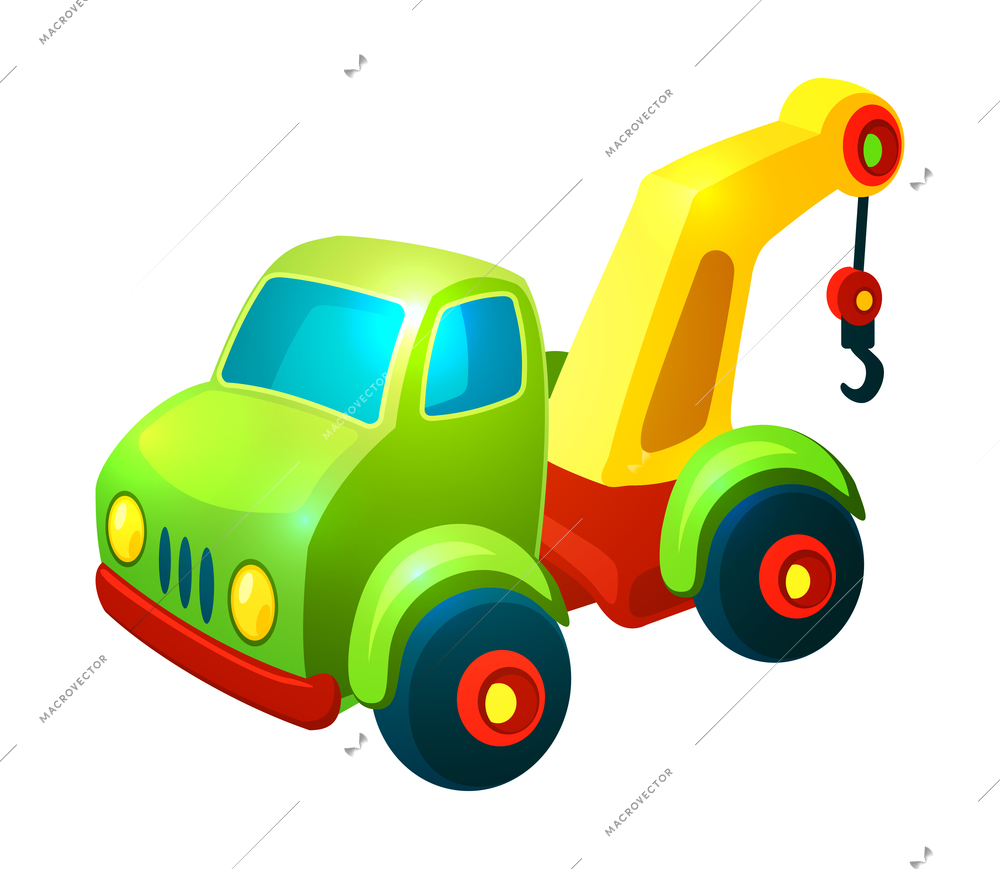 Transport toy composition with isolated image of colorful plastic toy vehicle on blank background vector illustration