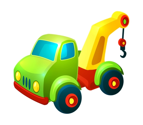 Transport toy composition with isolated image of colorful plastic toy vehicle on blank background vector illustration