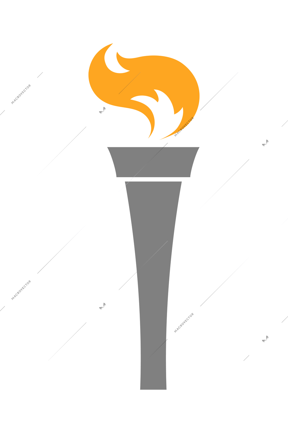 Torch composition with isolated flat icon of burning flame with ornate handle vector illustration