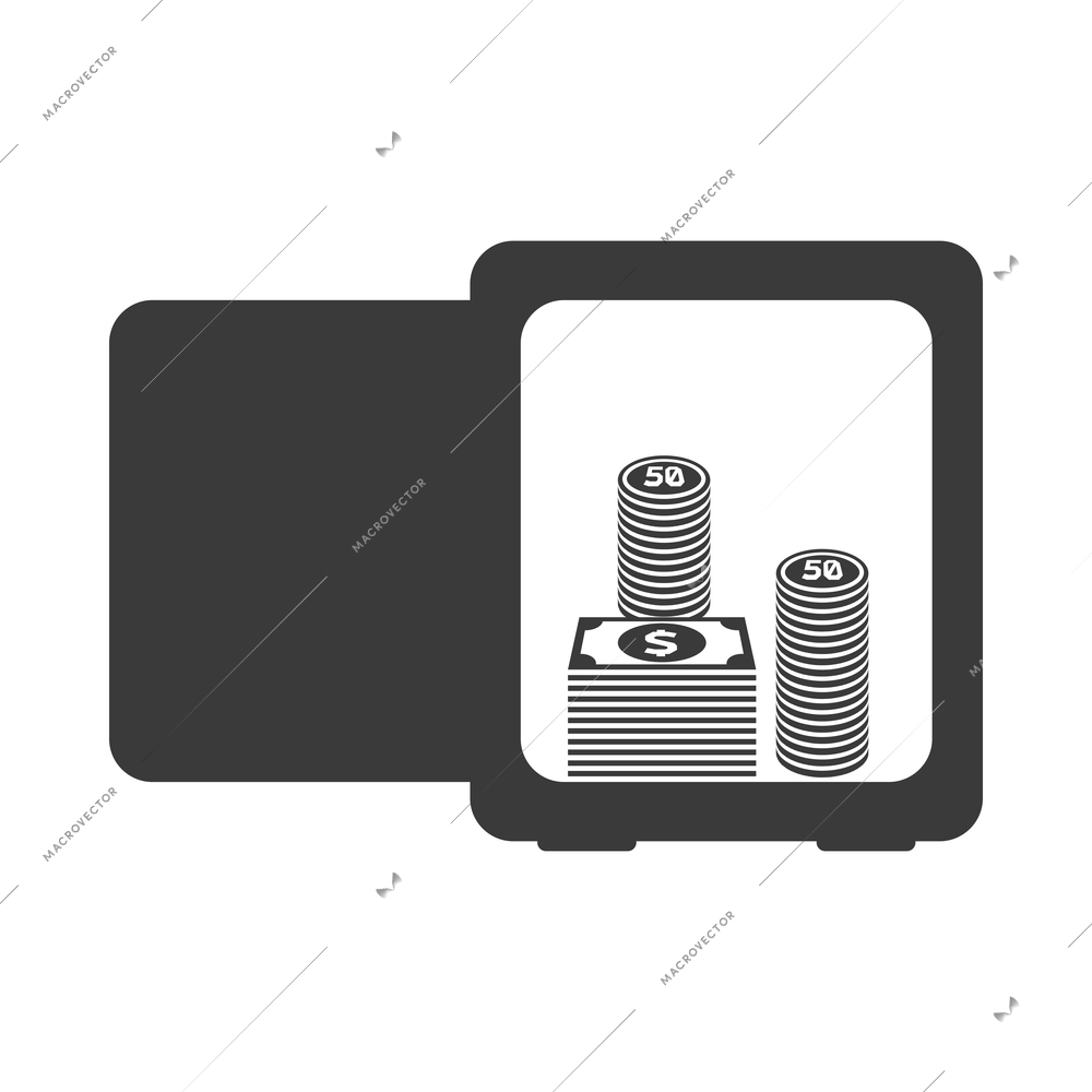 Lock safe black composition with business banking finance icon isolated on blank background vector illustration