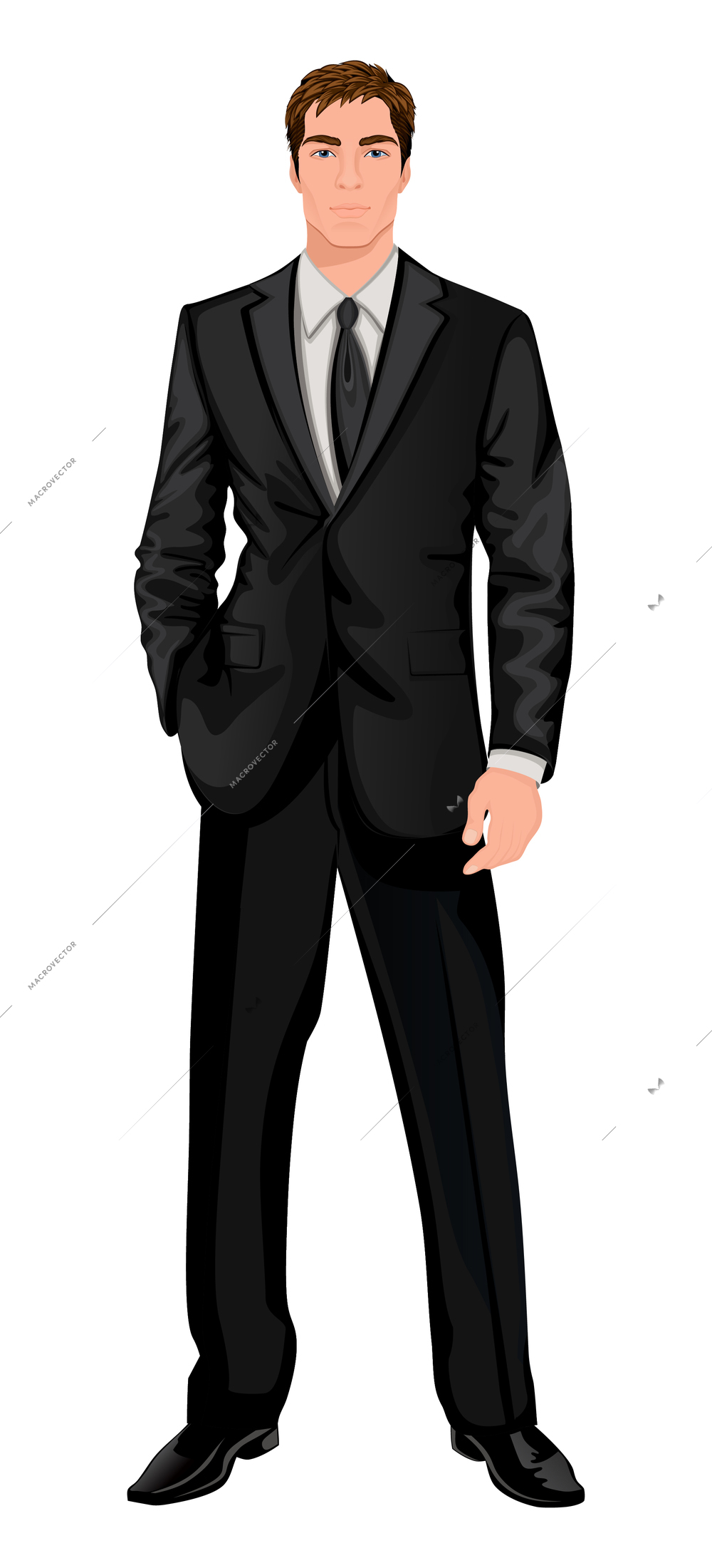 Business man composition with young handsome businessman wearing smart suit vector illustration