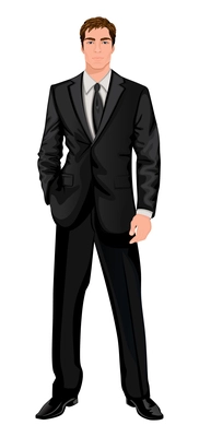 Business man composition with young handsome businessman wearing smart suit vector illustration