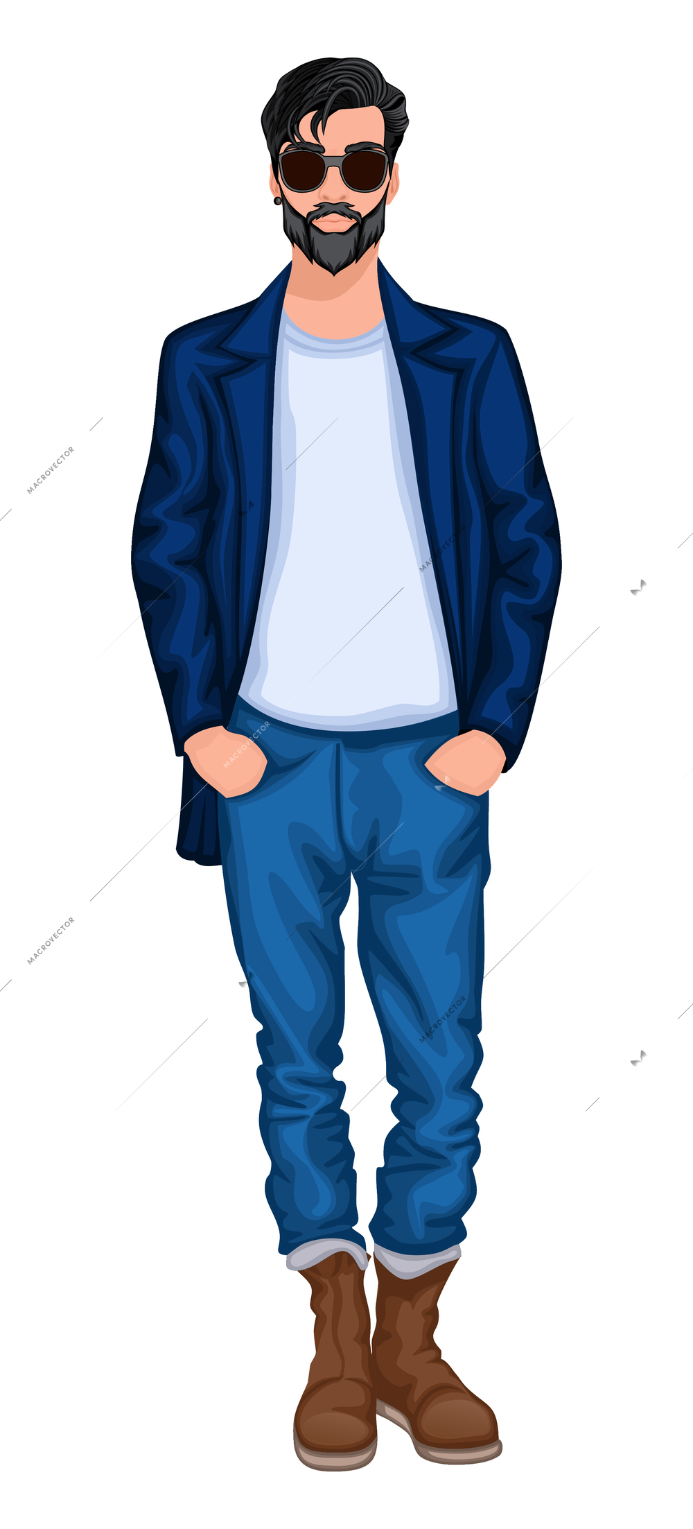 Hipster man composition with young handsome male character wearing fashionable clothes vector illustration