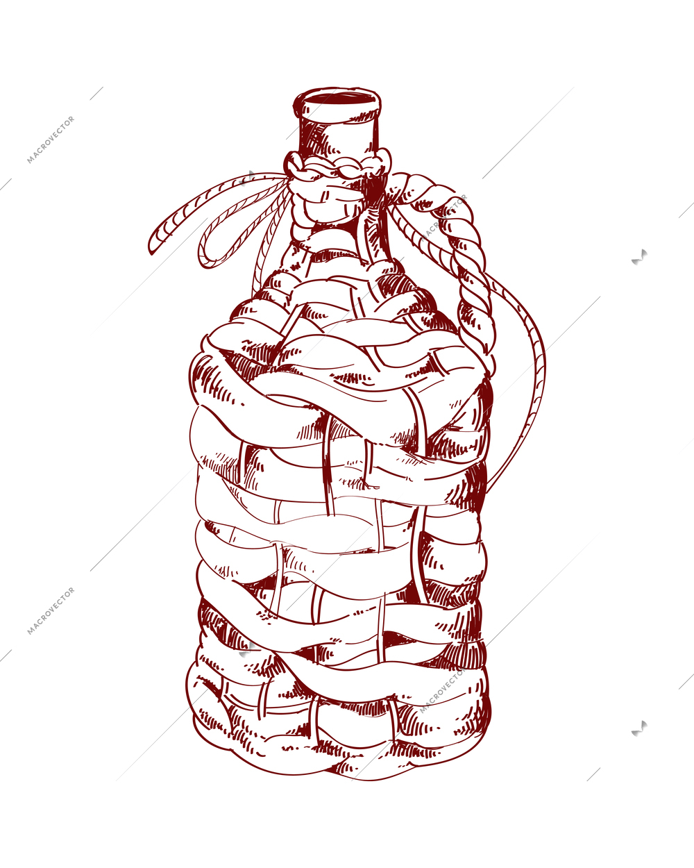 Wine composition with monochrome doodle style image on blank background vector illustration