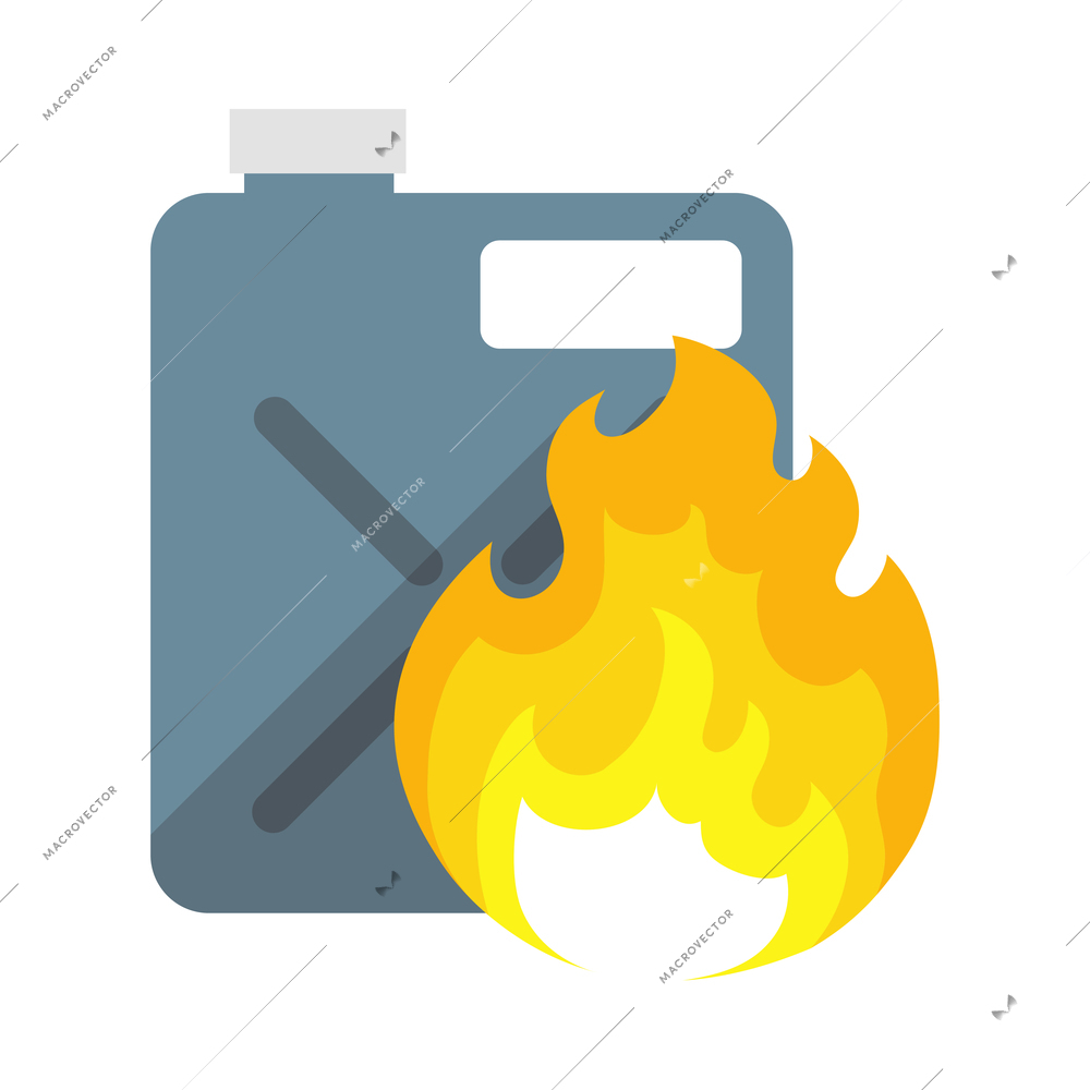 Fire protection composition with isolated accident icon and burning flame on blank background vector illustration