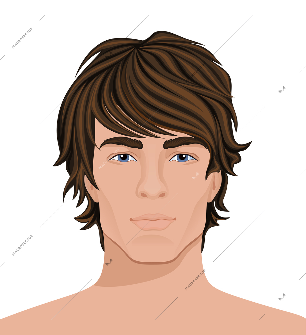 Men faces composition with isolated view of naked male head with modern hairstyle vector illustration