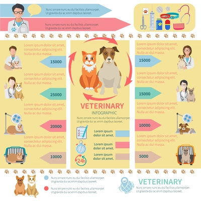 Veterinary infographics flat set with pet health care design elements vector illustration