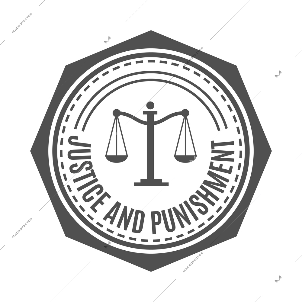 Label law composition with text and monochrome icons of court trial on blank background vector illustration