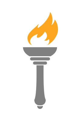 Torch composition with isolated flat icon of burning flame with ornate handle vector illustration