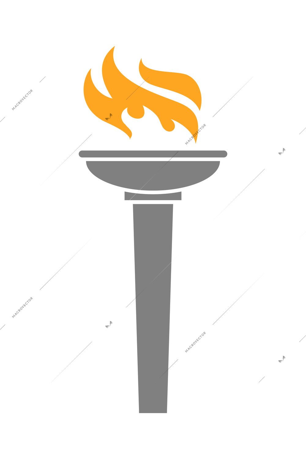 Torch composition with isolated flat icon of burning flame with ornate handle vector illustration