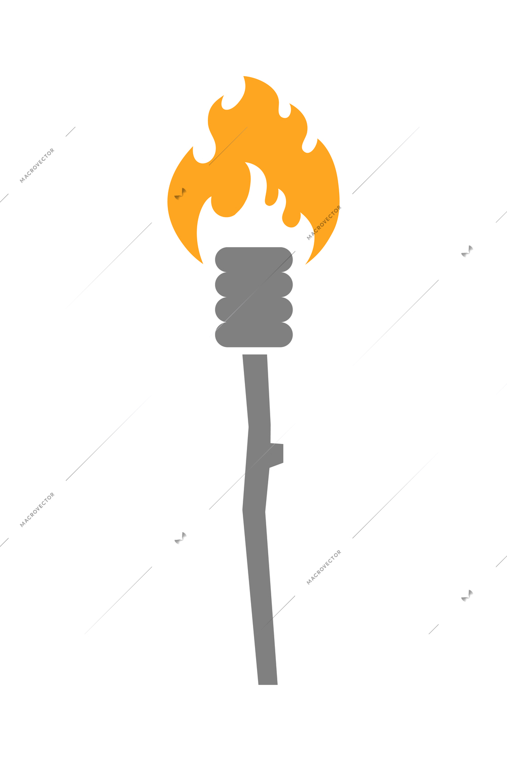 Torch composition with isolated flat icon of burning flame with ornate handle vector illustration